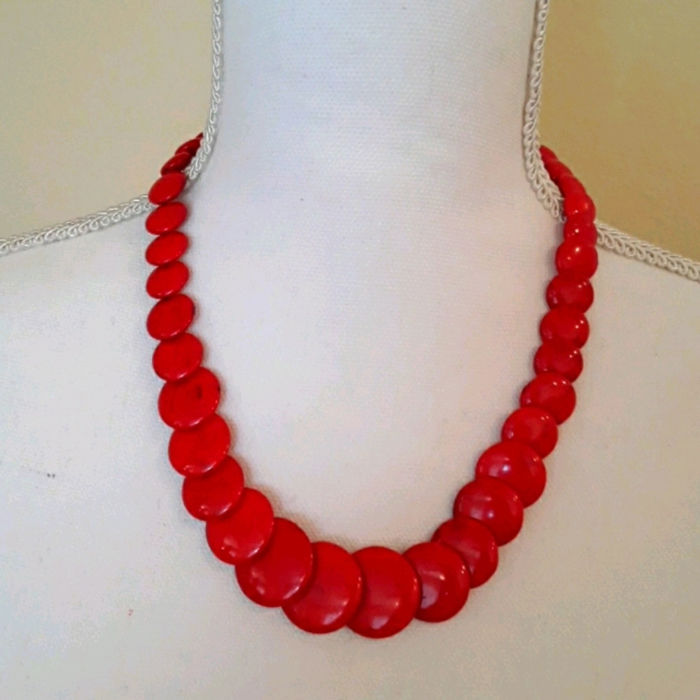❣❤New Reversible Red Coral Coin Bead Necklace 21"